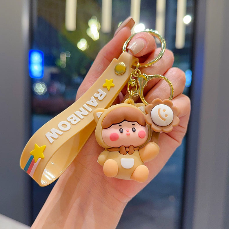 Wholesale PVC Cute Cartoon Duck Keychain with Sunflower Design - Fun Bag Charm or Gift