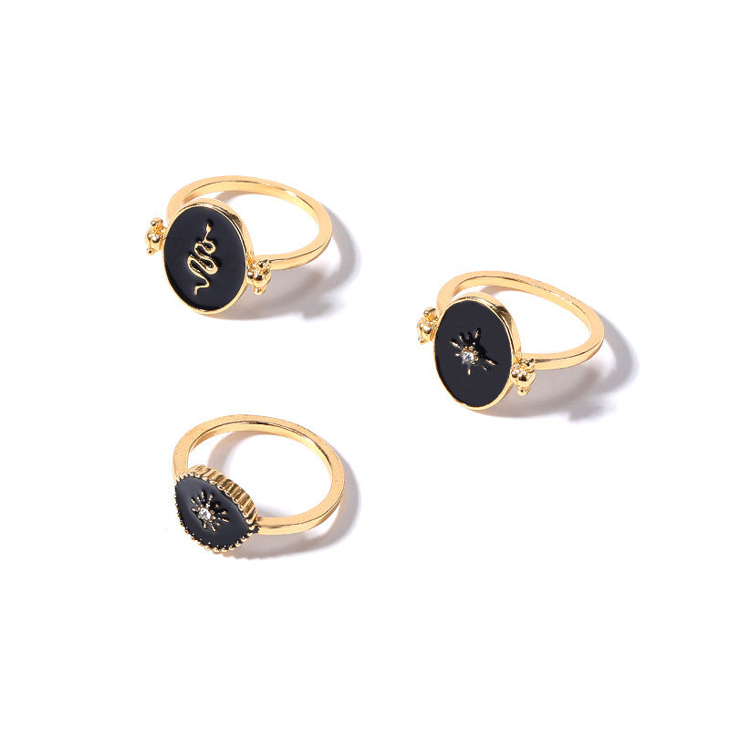 Wholesale Retro Simple Jewelry Disc Diamond Star Sun Overlapped Ring