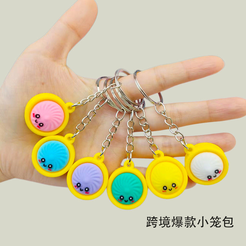 Wholesale Electroplated PVC Soft Glue Cartoon Baozi Keychain Decorative Bag Charm