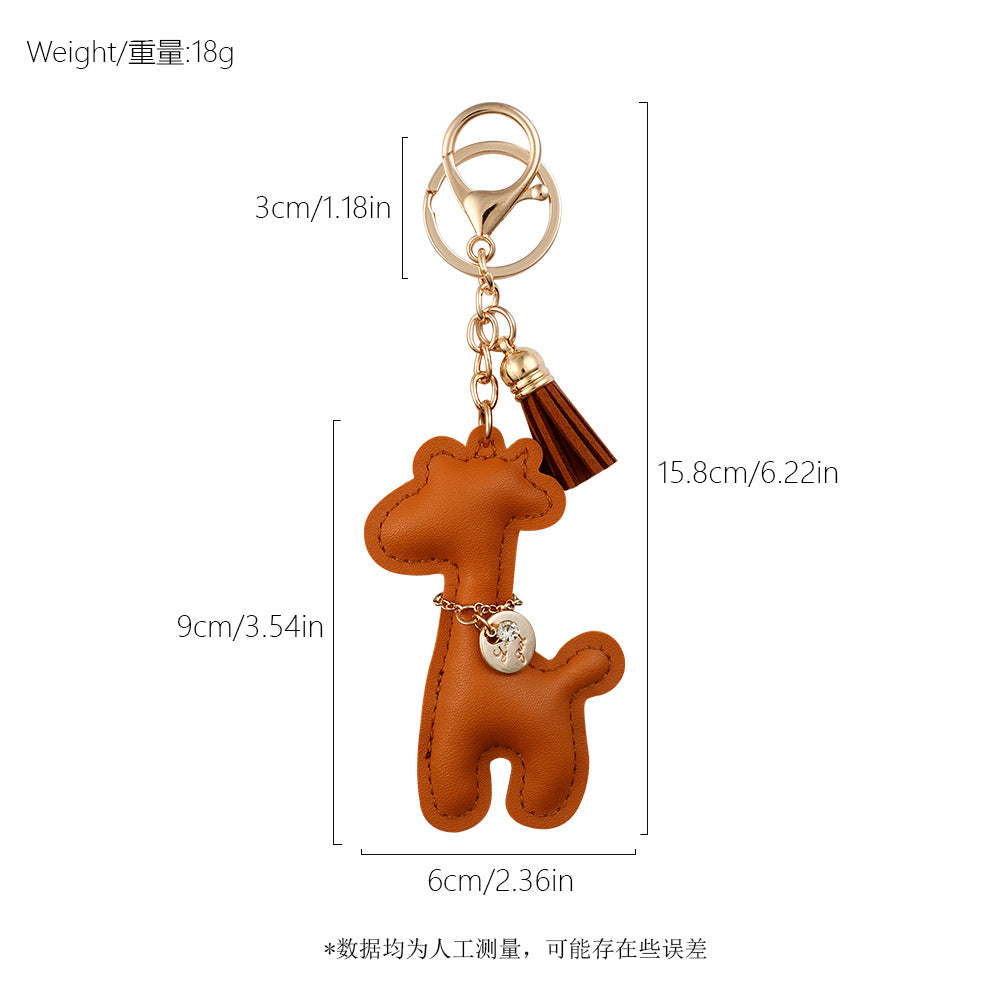 Wholesale Giraffe PU Leather Keychain Cute Fashion Bag Charm Car Key Accessory Gift Boutique