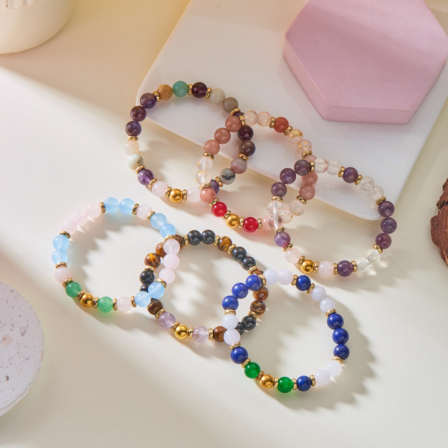 Wholesale  color natural stone bracelet  rainbow  jewelry
