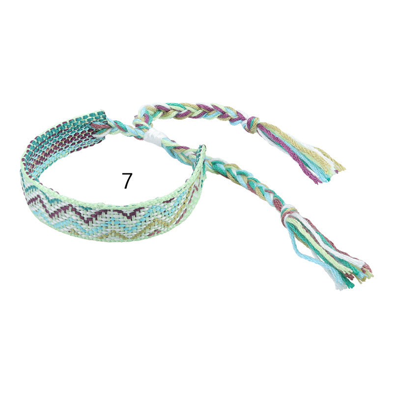 Wholesale ethnic style woven bracelet wide wrist strap colorful tassel bracelet