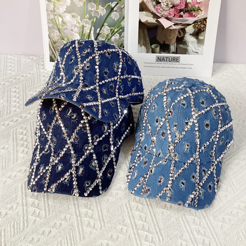 Wholesale  Ripped Leopard Washed Cowboy Hat  Diamond Rhinestone Fashion Baseball Cap