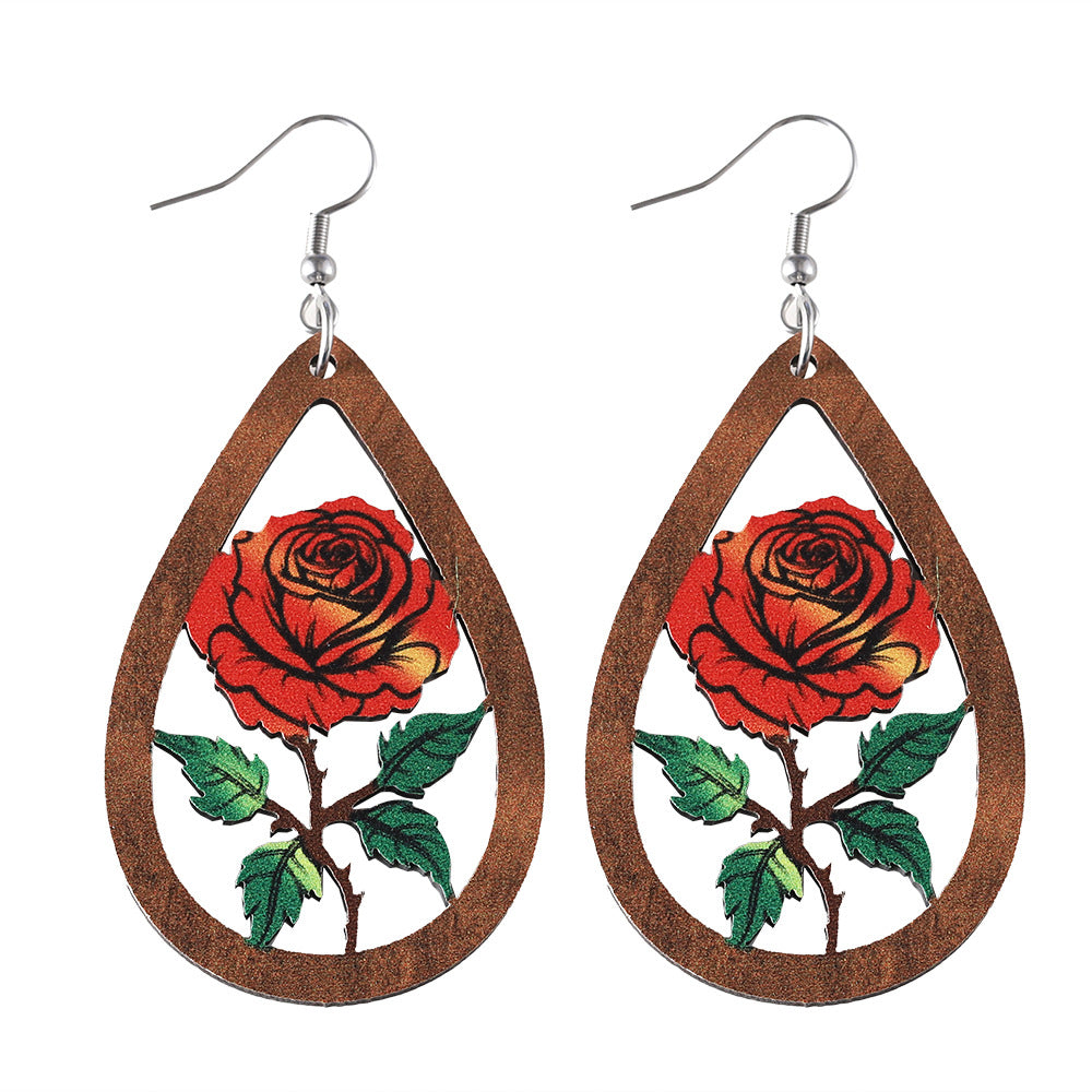 Wholesale Saudi Arabian rose water drop hollow pendant earrings