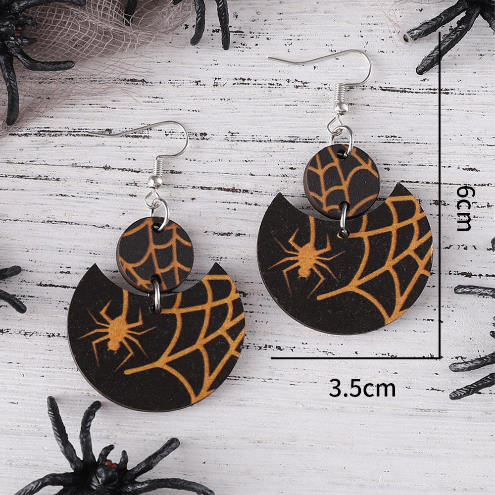 Wholesale  Gothic Pumpkin Color Wooden Double-sided Crescent Pendant Earrings