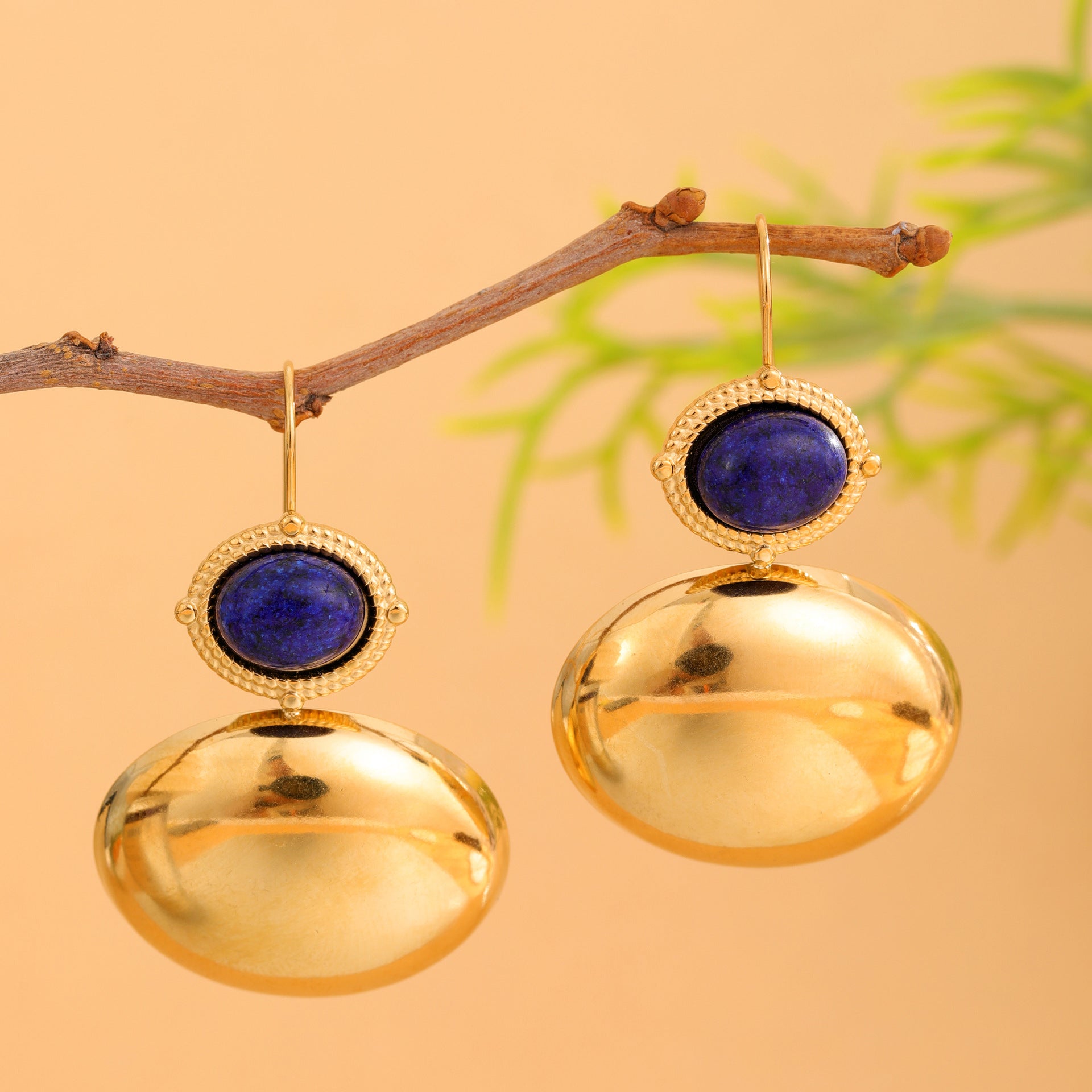 Wholesale stainless steel oval 18k gold-plated inlaid natural stone earrings jewelry