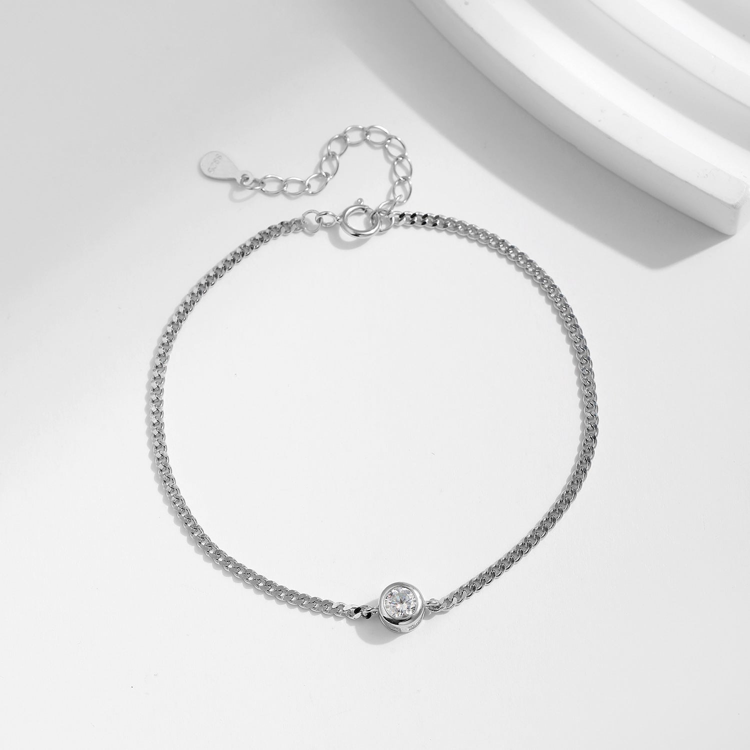 Wholesale  diamond s925 sterling silver single diamond simple chain bracelet