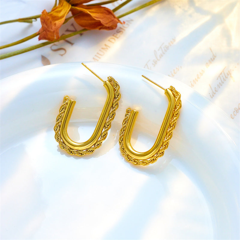 Wholesale Cool Style Metal Twist Titanium Steel Earrings ACC-ES-QianYue003