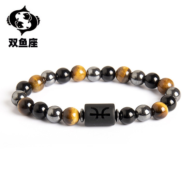 Wholesale Twelve Constellations Natural Tiger Eye Stone Men's Beaded Bracelet ACC-BT-Xinc003