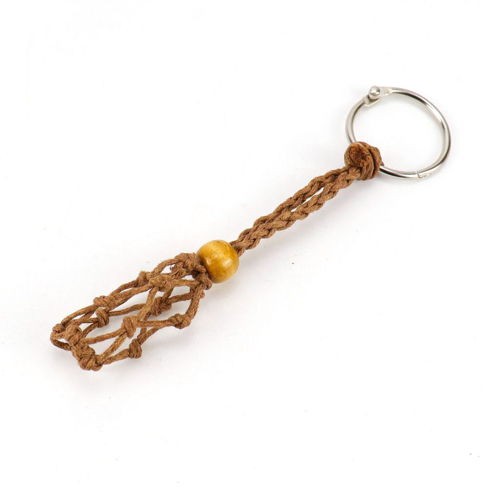 Wholesale Natural Stone Crystal Handwoven Mesh Bag Keychain Adjustable Retractable Mesh Bag ACC-KC-HanX002