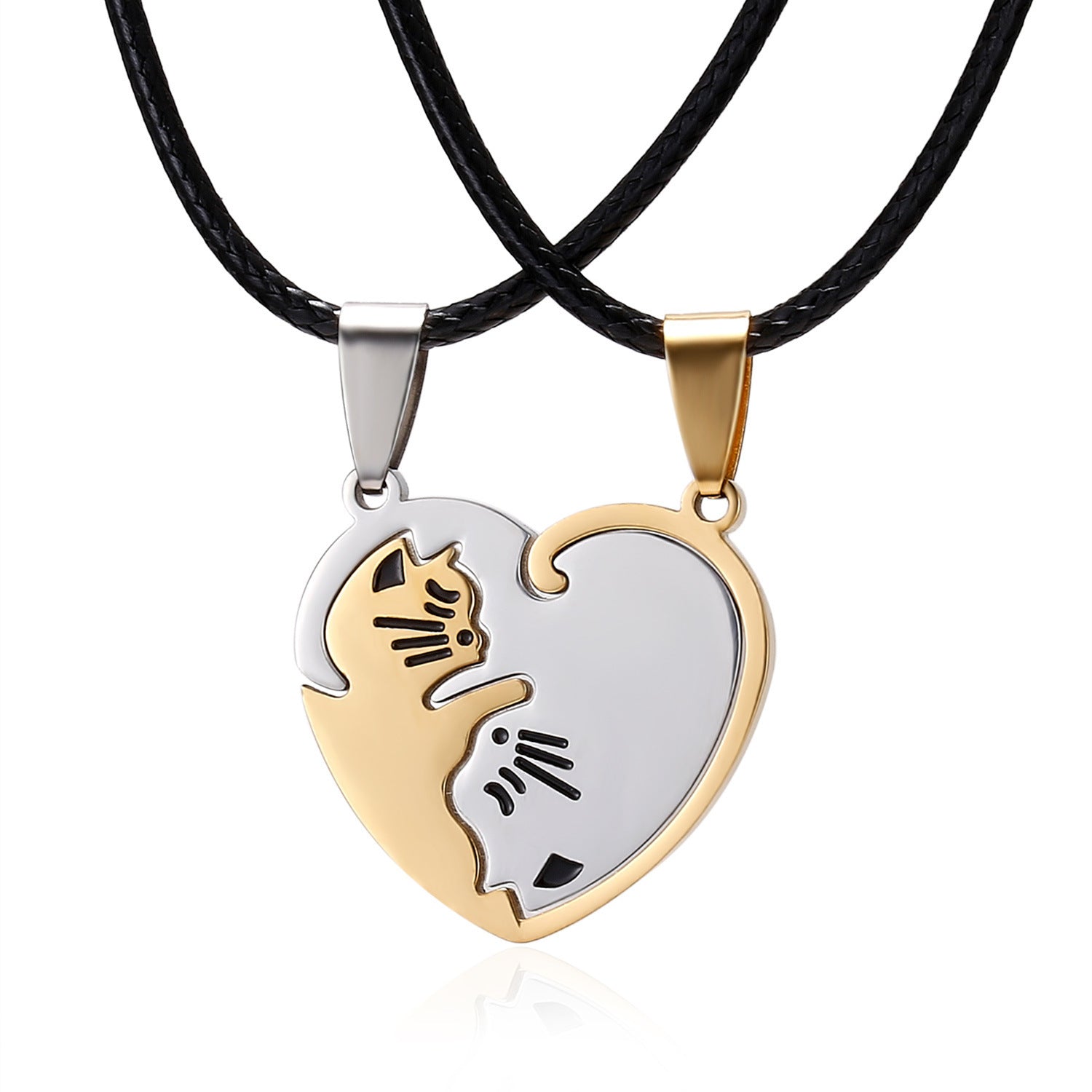 Wholesale Splicing Stainless Steel Love Black and White Cat Necklaces ACC-NE-Hanyu005
