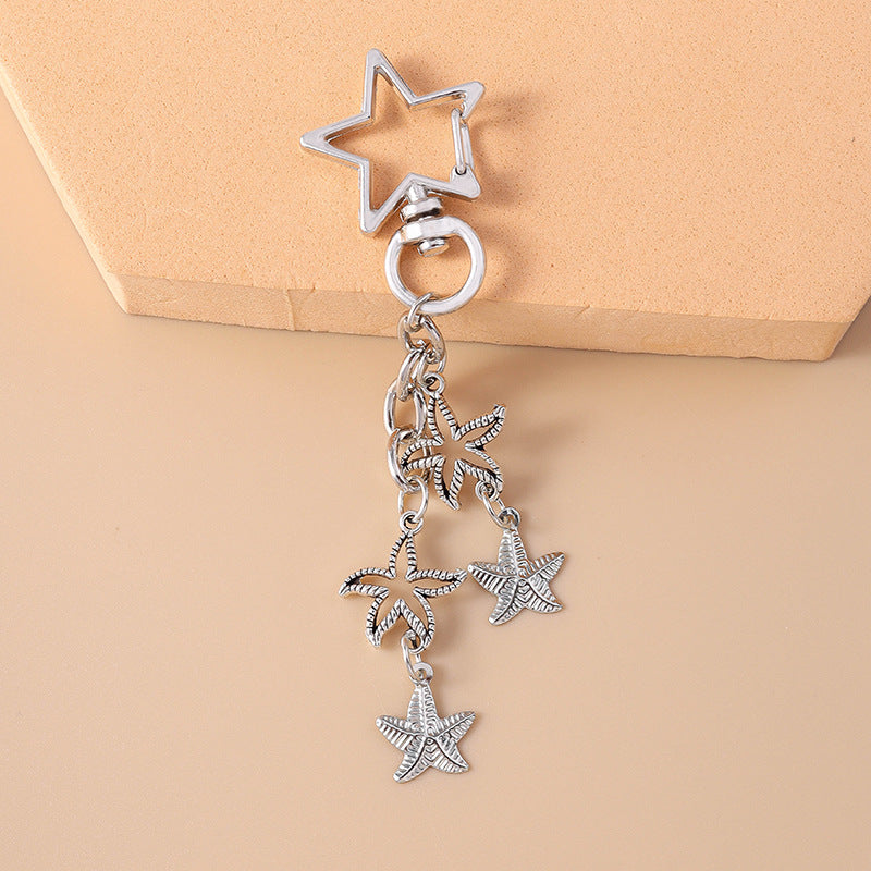 Wholesale vintage fashion trend starfish shell keychain personality summer beach pendant ornaments