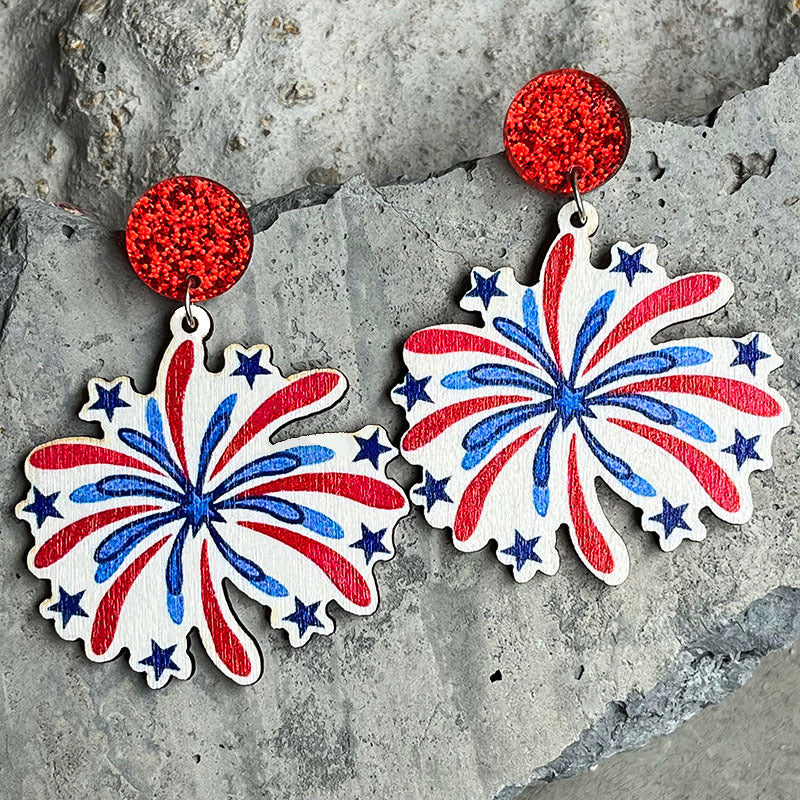 Wholesale 2 pairs/pack American Flag Independence Day Beer Wooden Earrings ACC-ES-HY005