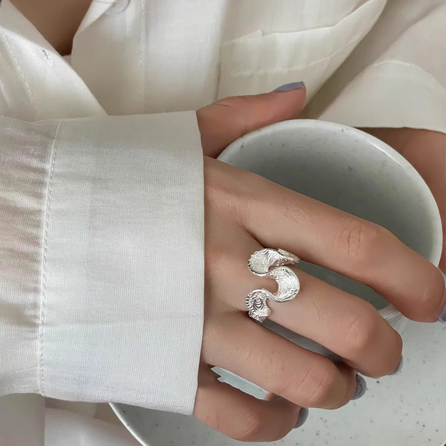 Wholesale  Grass Pattern Wave Roll Ring Geometric Skirt Twisted S925 Silver Plated Open Ring