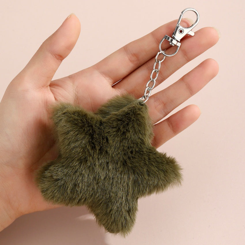 Wholesale New Autumn and Winter Five-Pointed Star Plush Keychain Pendant Small Gift Imitation Rabbit Fur Ball Star Women' s Bag Car Pendant
