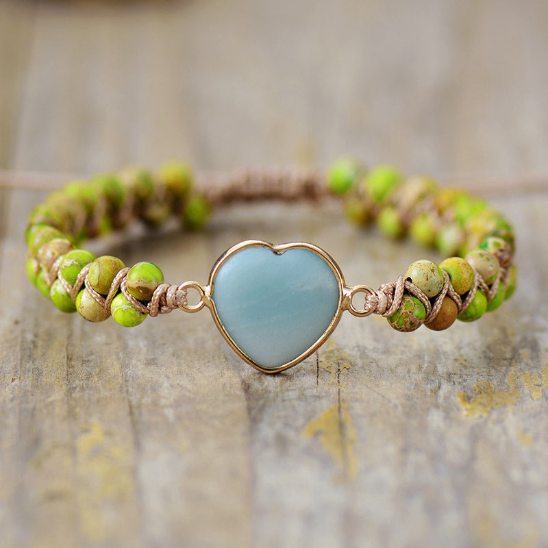 Wholesale Valentine's Day Emperor Stone Heart Double Layer Hand Woven Adjustable Bracelet