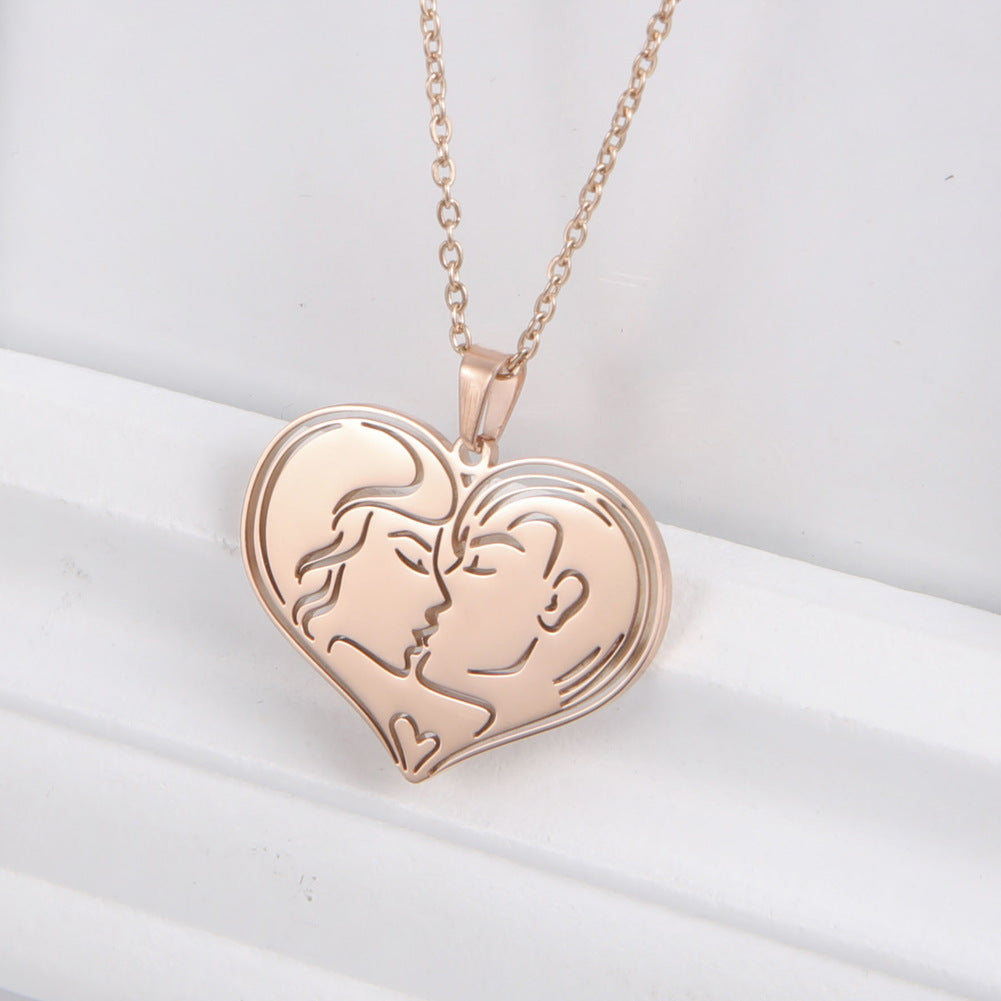 Wholesale  Stainless steel couple love kiss necklace Valentine's Day necklace