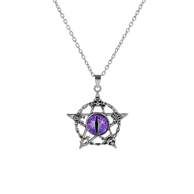 Wholesale  Devil's Eye necklace trendy retro five-pointed star pendant alloy punk style necklace