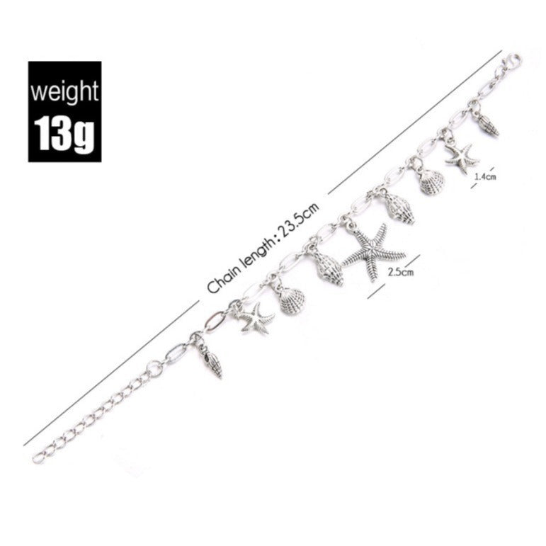 Wholesale Silver Handmade Ocean Starfish Conch Anklet