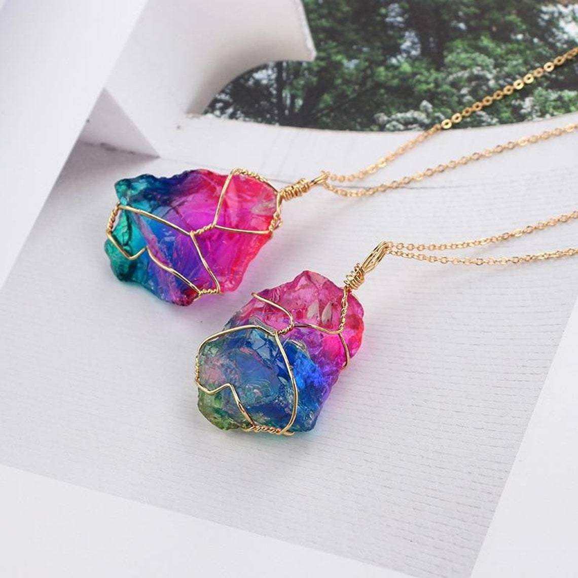 Wholesale Rainbow Stone Natural Stone Pendant Necklaces ACC-NE-Juna003