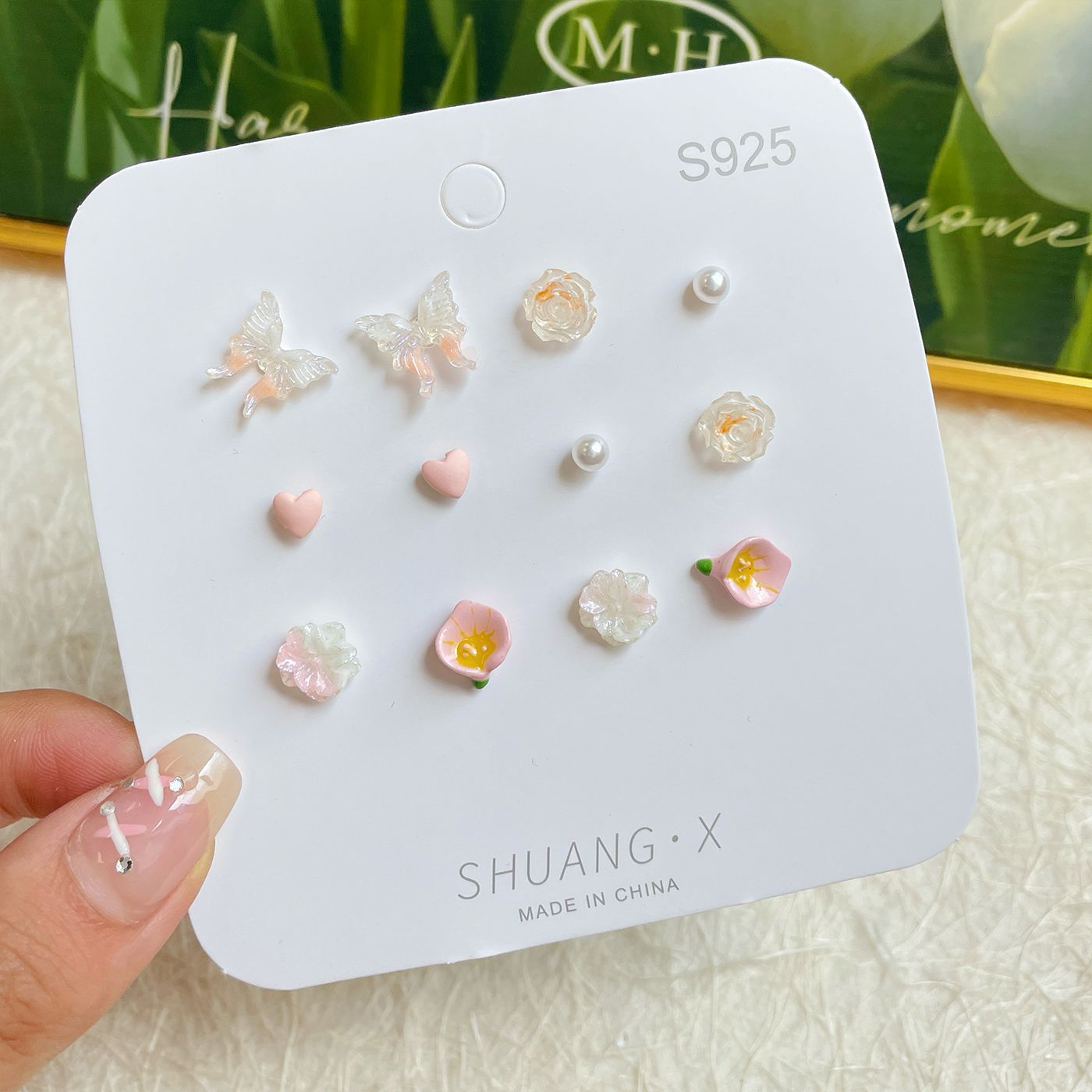 Wholesale Sweet and fresh silver needle small floral and fruit earrings