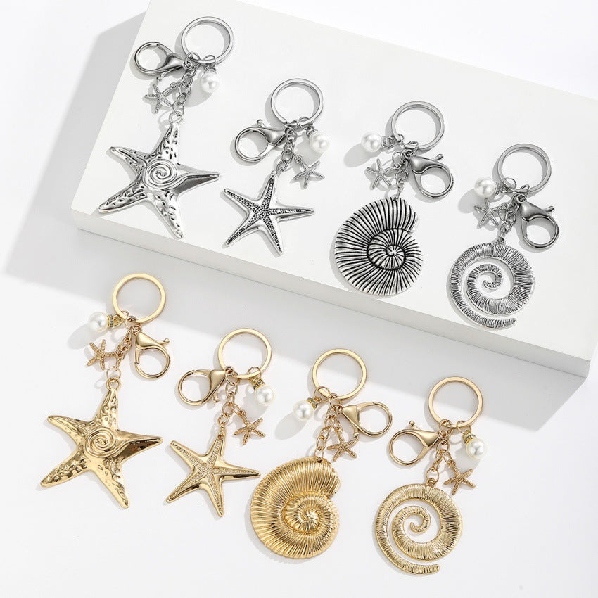 Wholesale Personalized Party Exaggerated Starfish and Conch Keychain Pendant Beach Ocean Vacation Style Bag Pendant