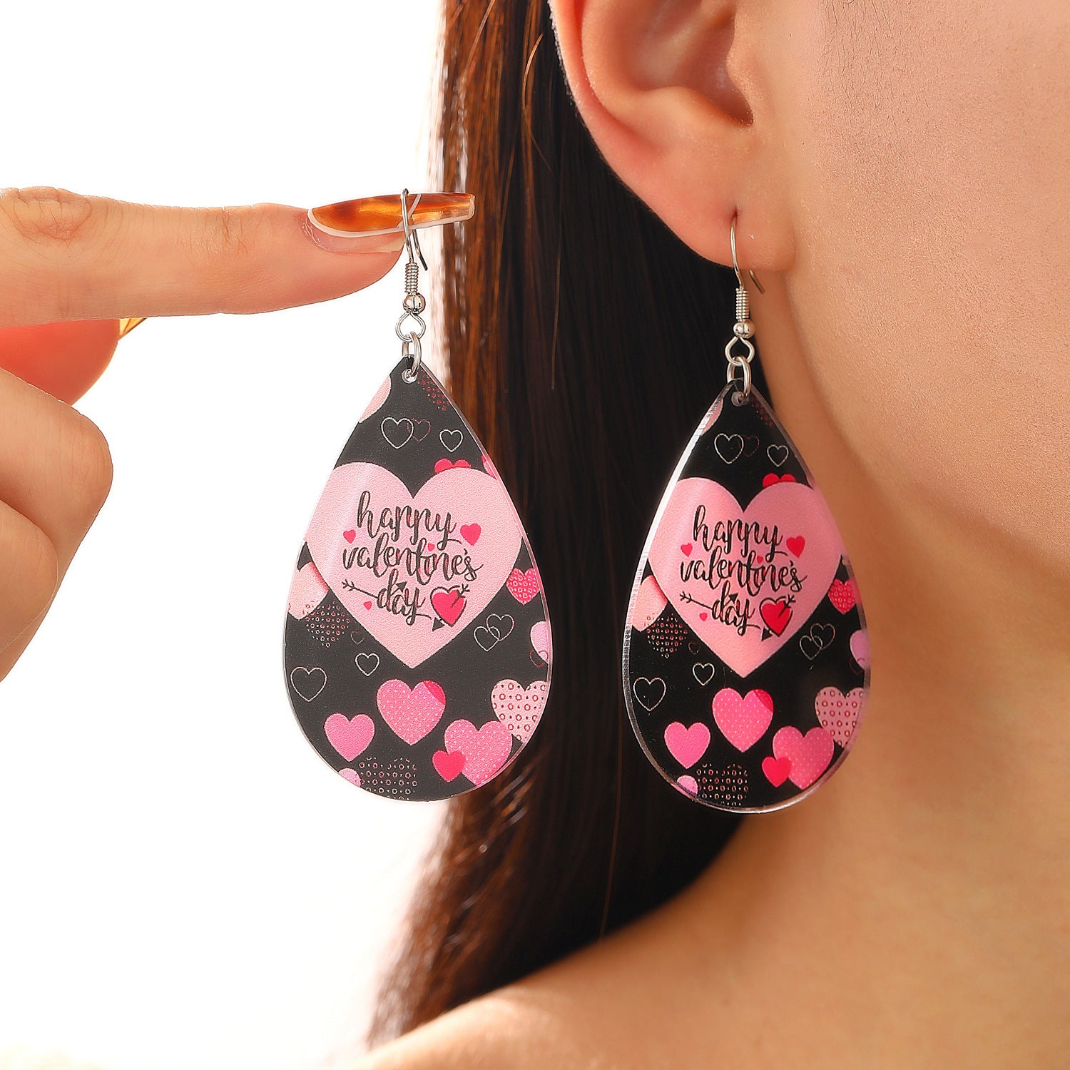 Wholesale teardrop shaped letters acrylic love heart Valentine's Day earrings