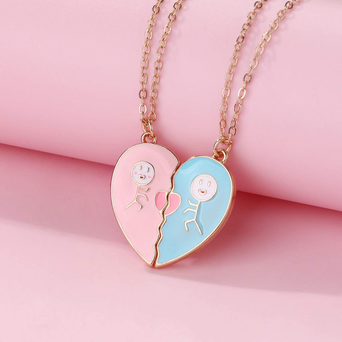 Wholesale children's cartoon stickman love alloy water drop oil necklace set