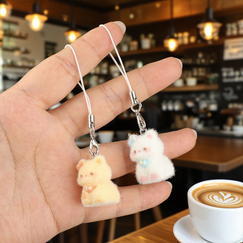 Wholesale  Cartoon Cute Flocked Stereo Resin Cat Keychain