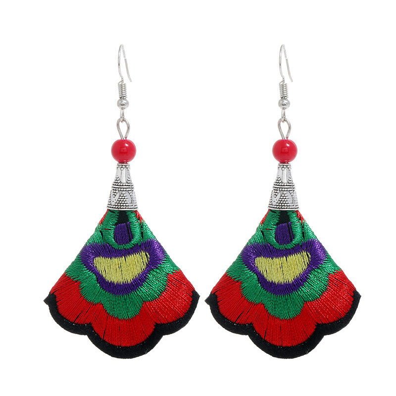 Wholesale Hand Embroidery Vintage Ethnic Style Fabric Earrings Flower Tassels ACC-ES-Luox008