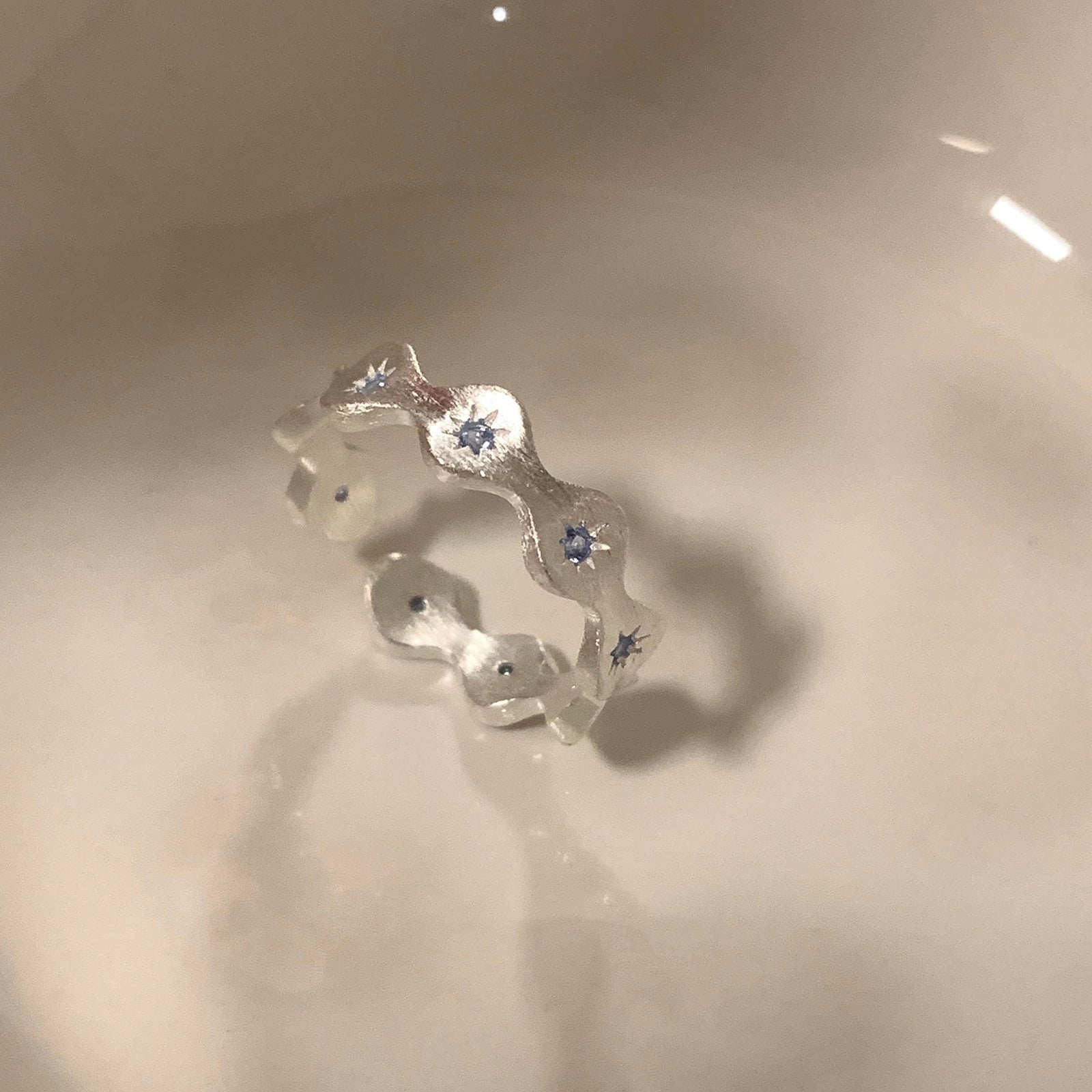 Wholesale  Retro Finger Ring Platinum Blue Spinel Silver  Ring