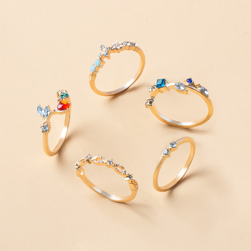 Wholesale  fashion opening gold-plated flowers 5 ring set