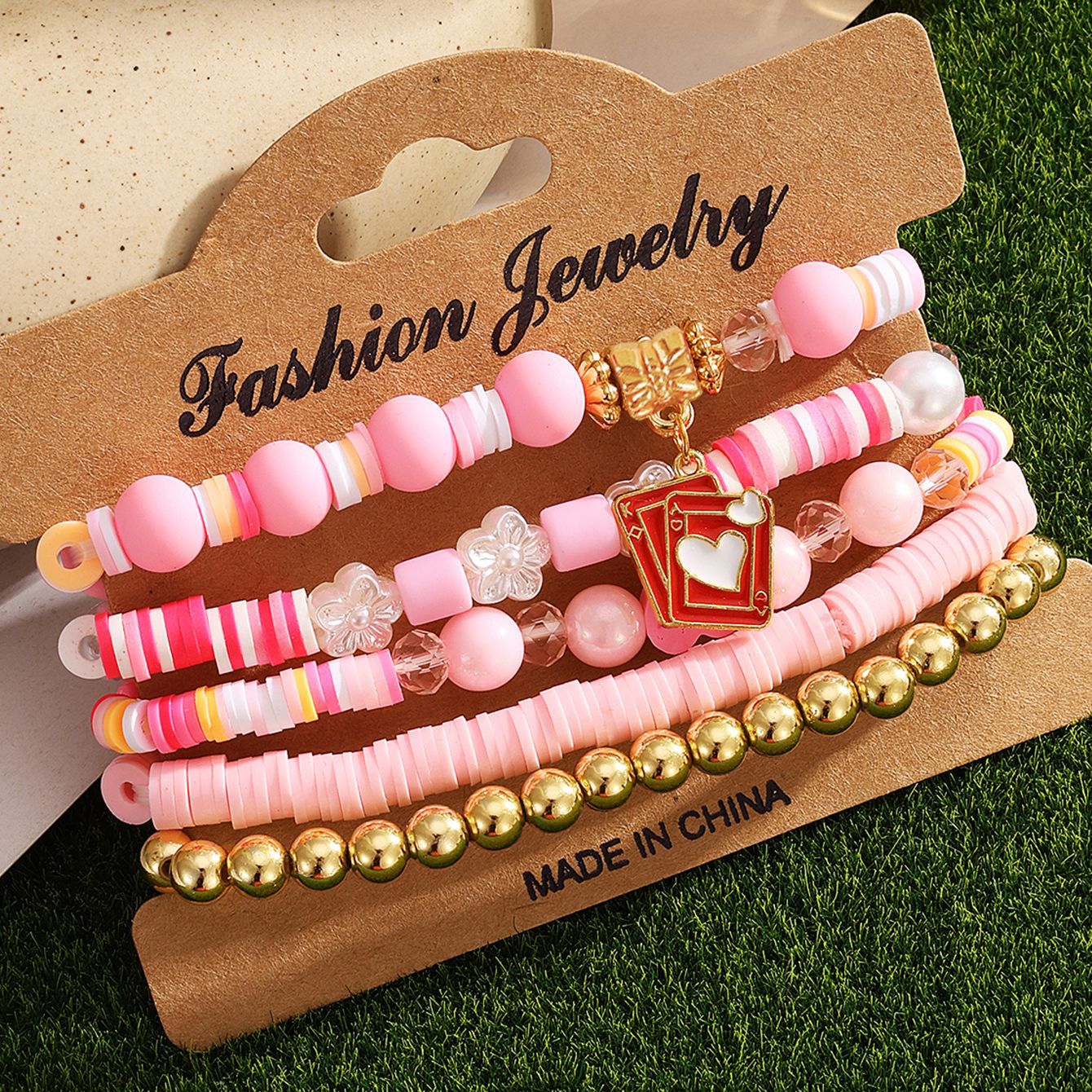 Wholesale Valentine's Day Bracelet Multi-layered Pink Heart Pendant Bracelet ACC-BT-HanSJ001