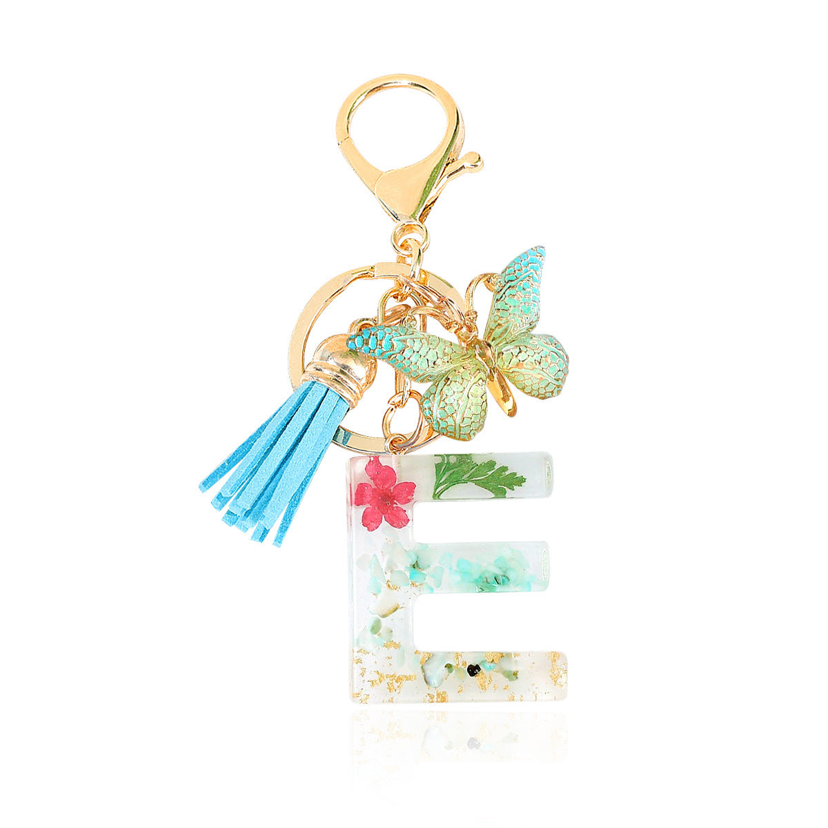 Wholesale green resin butterfly letter keychain