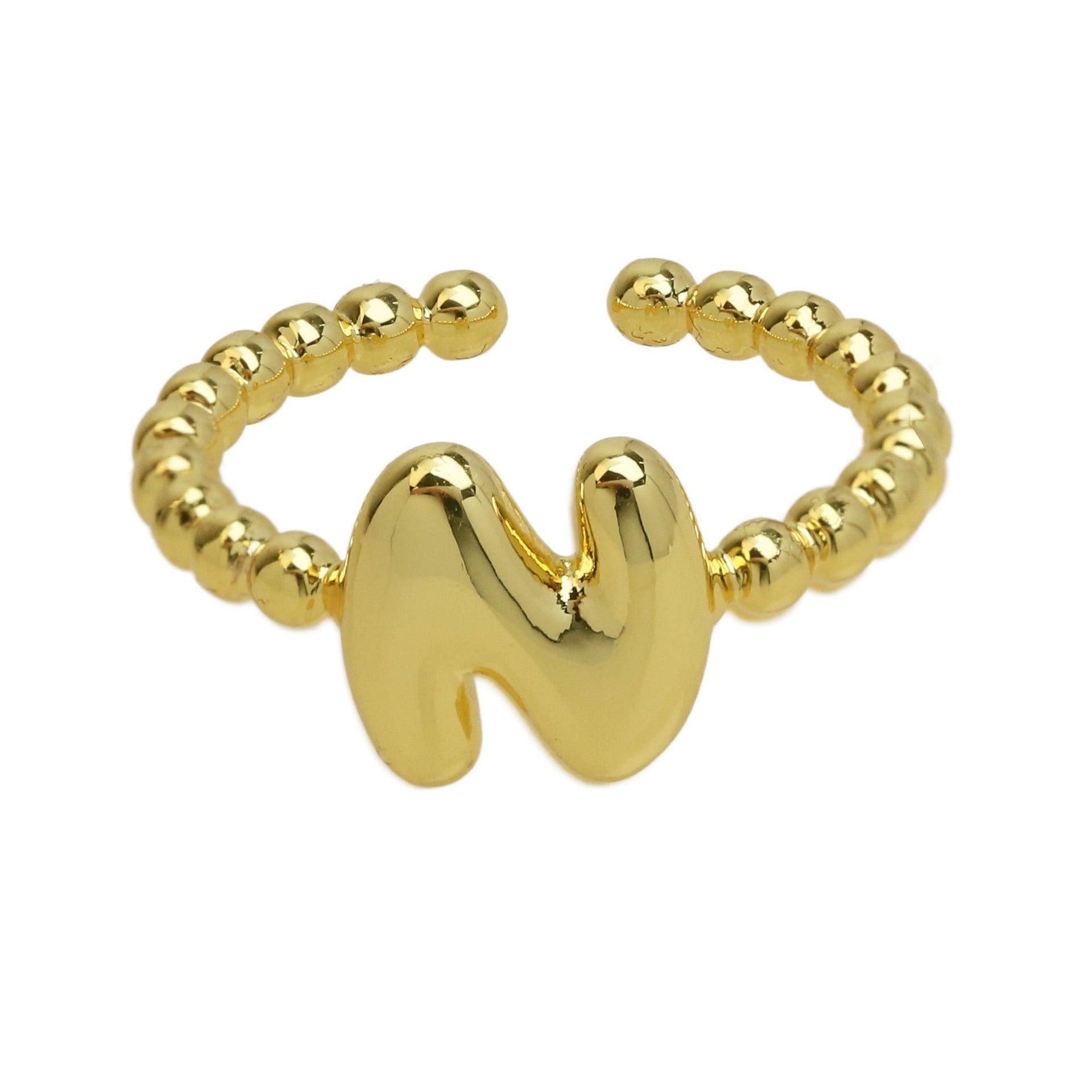 Wholesale  18k Golden Glaze Brass Bubble Balloon Letter  26 Ring