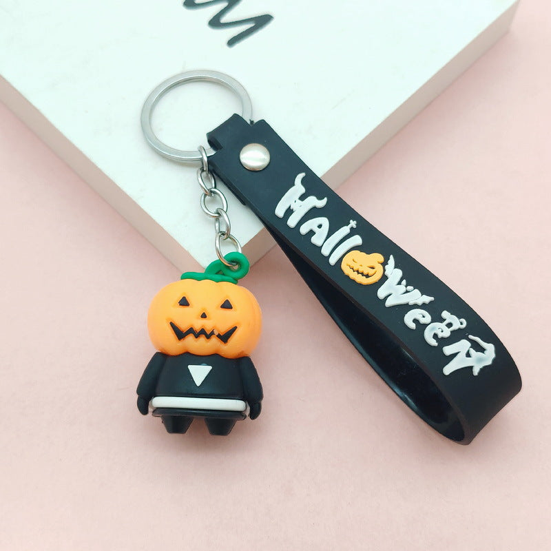 Wholesale Cute  Soft Glue Keychain Pendant Skull Pumpkin Cartoon Car Key Accessory Gift