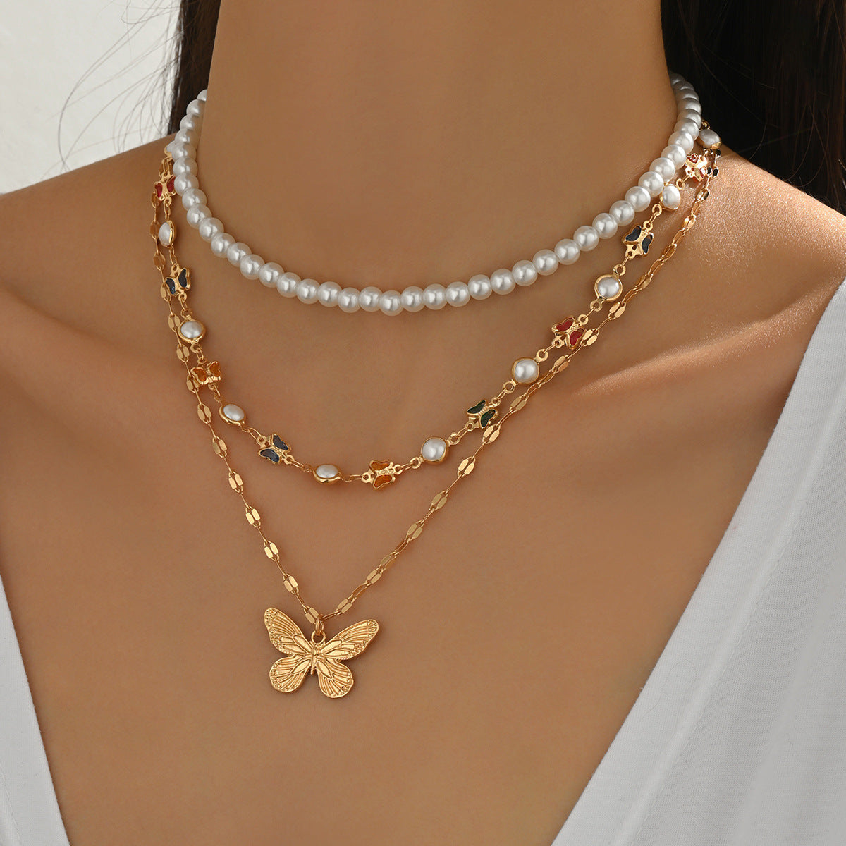 Wholesale  colorful butterfly clavicle chain necklace.