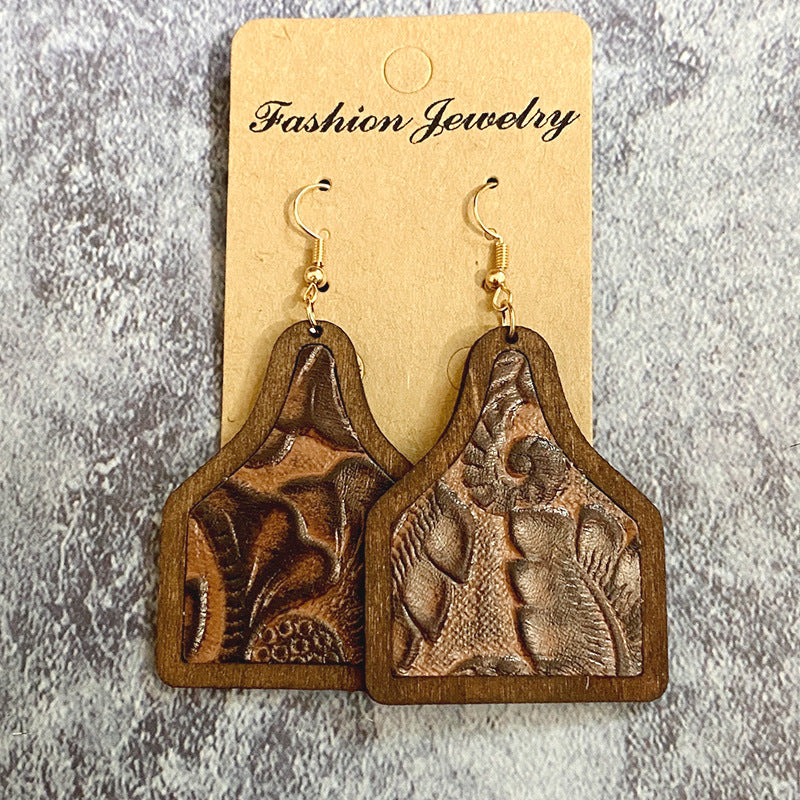 Wholesale  genuine leather earrings cowhide  wood earrings
