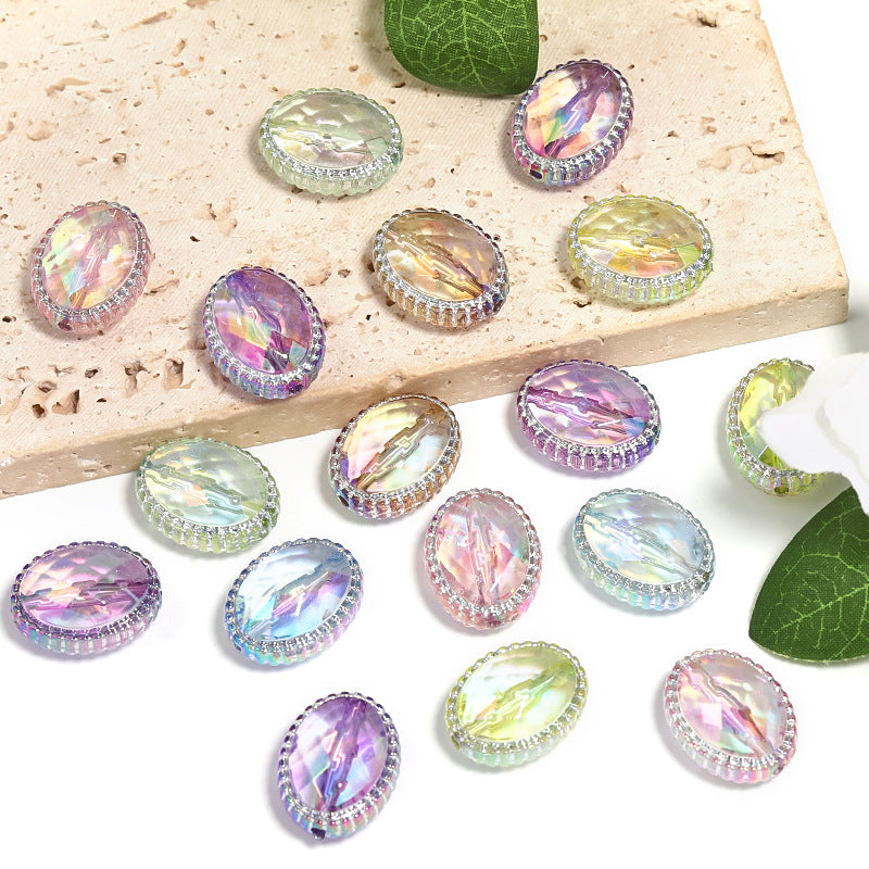 Wholesale 100pcs Acrylic Colorful Mysterious Magic Mirror Oval Beaded Diy Accessories ACC-BDS-BLG101