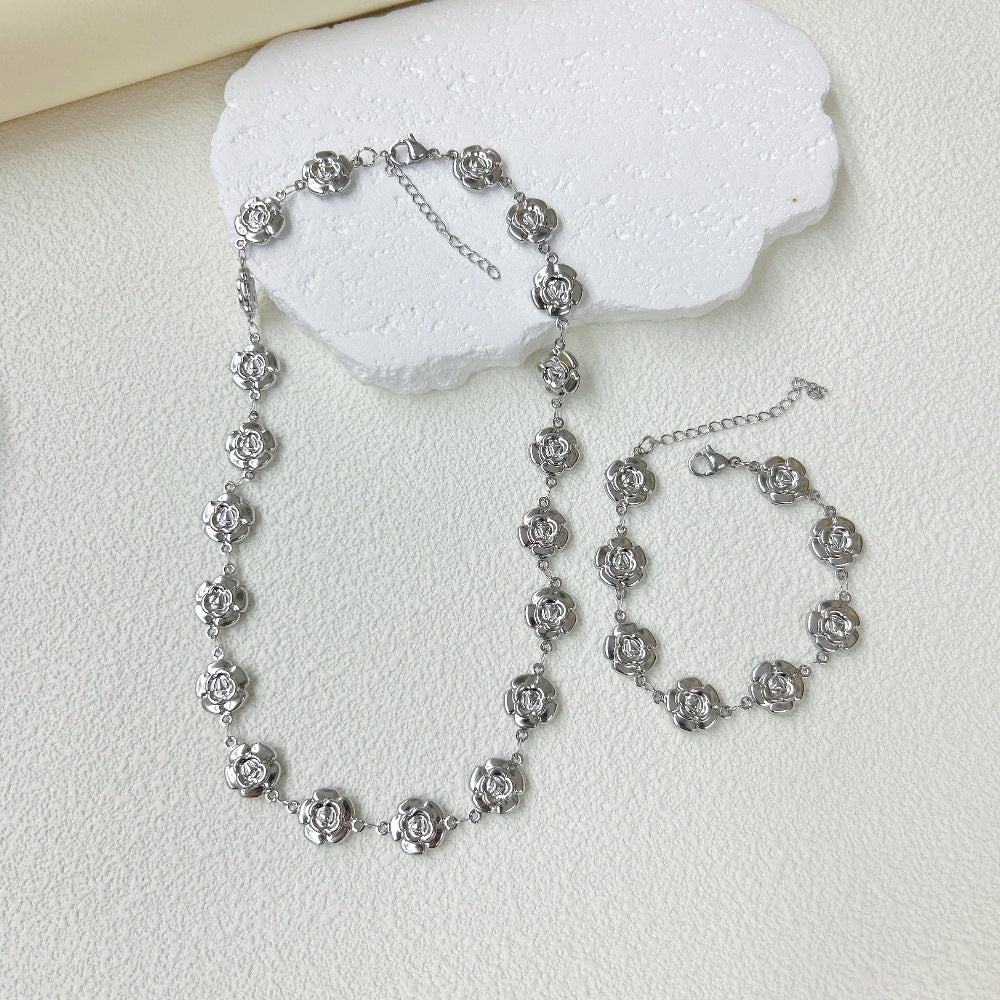 Wholesale Stainless Steel Three-dimensional Hollow Love Bracelet Necklace suit