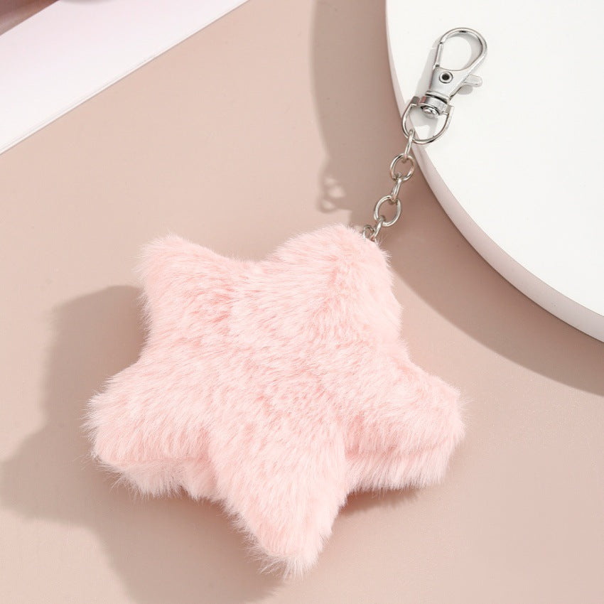 Wholesale New Autumn and Winter Five-Pointed Star Plush Keychain Pendant Small Gift Imitation Rabbit Fur Ball Star Women' s Bag Car Pendant