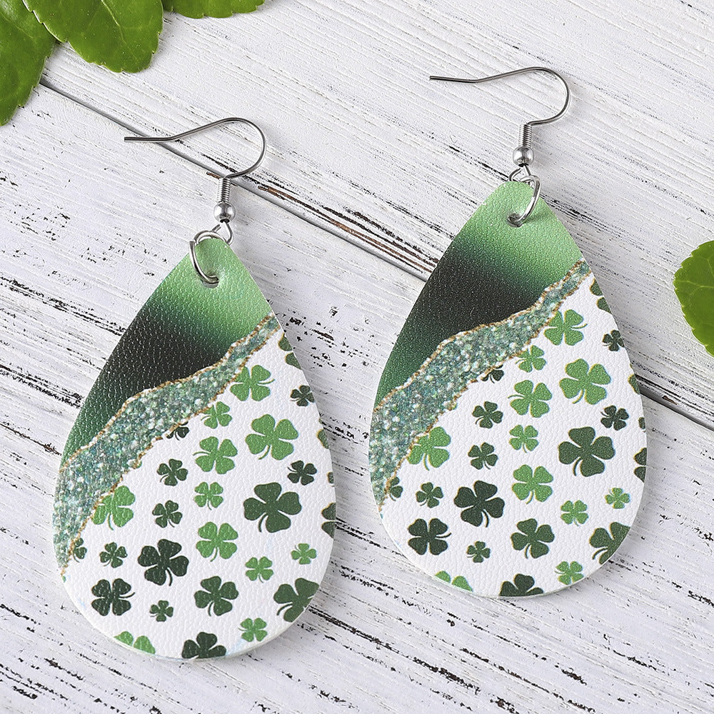 Wholesale St. Patrick's Day Gradient Four-leaf Clover Earrings