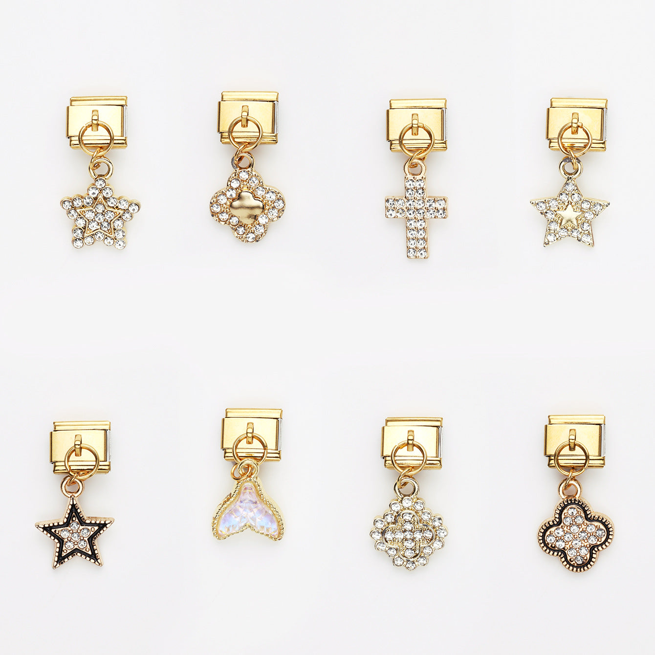 Wholesale 10pcs Italian Charm Bracelet 9mm DIY Splicing Gold Micro-paved Zirconia Pendant Stainless Steel Composable Bracelet