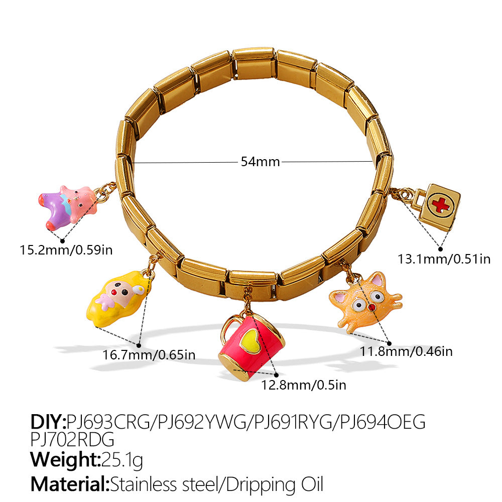 Wholesale Animal Series Bear Dinosaur Pendant Stainless Steel Composable Bracelet