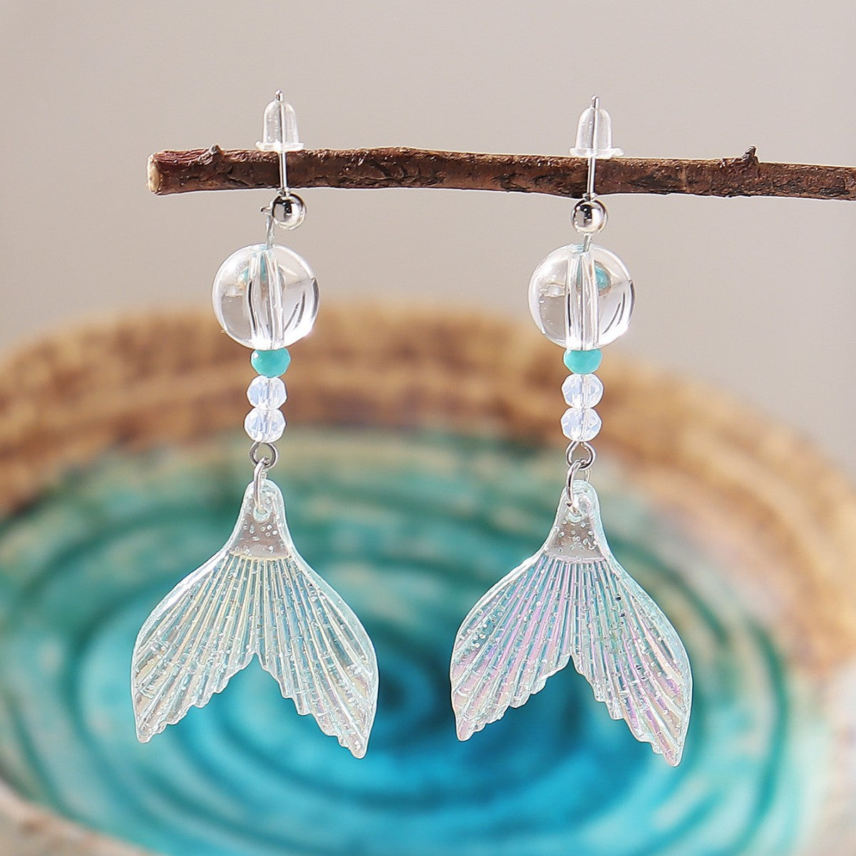 Wholesale Colorful fishtail millet beads rhinestone earrings