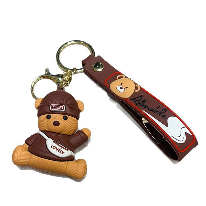 Wholesale Chic Knitted Bear Keychain Bag Charm Orange PVC Cute Gift for Couples Boutique Resale