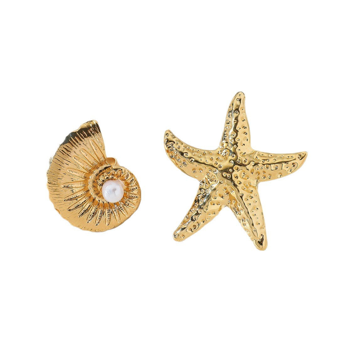 Wholesale Ocean-style starfish and conch ring