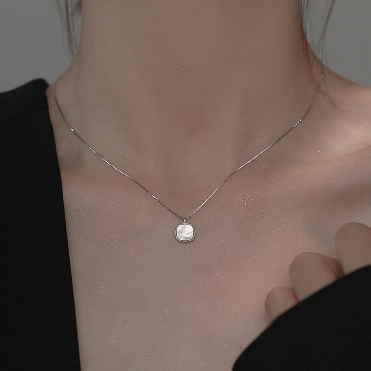 Wholesale 925 Sterling Silver Square White  Necklace