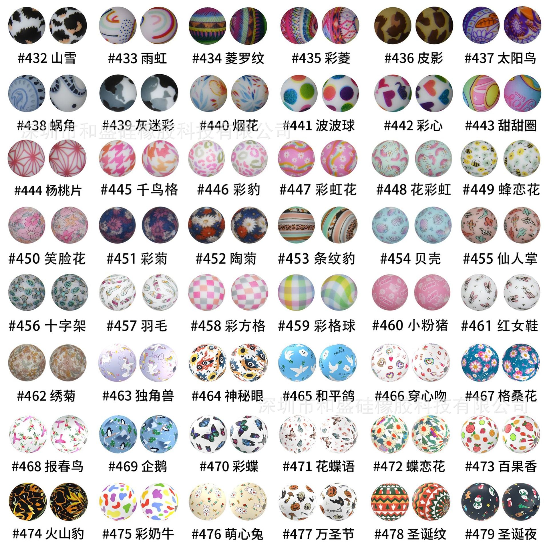 Wholesale 50pcs 15mm Western Style Leopard Skull Color Aztec Printed Silicone Balls Beads ACC-BDS-HeSheng002