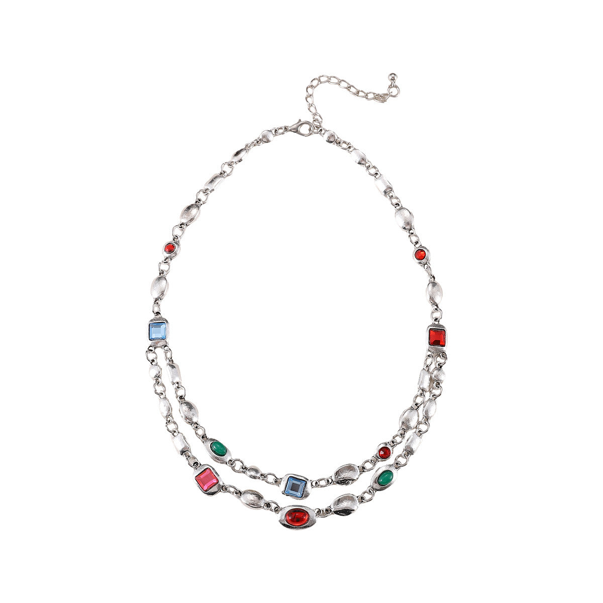 Wholesale Ethnic style double-layer necklace with diamonds and turquoise